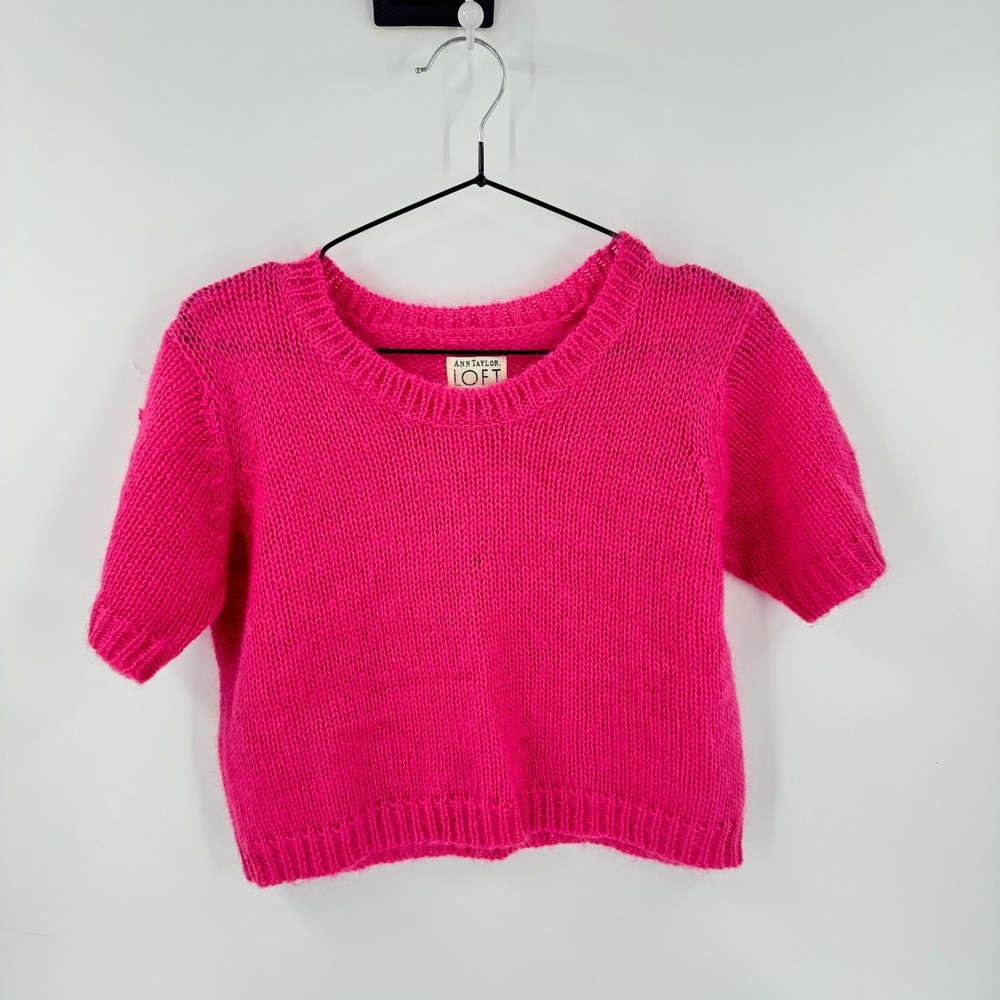 LOFT Women's Short-Sleeve Cropped Sweater - Hot Pink